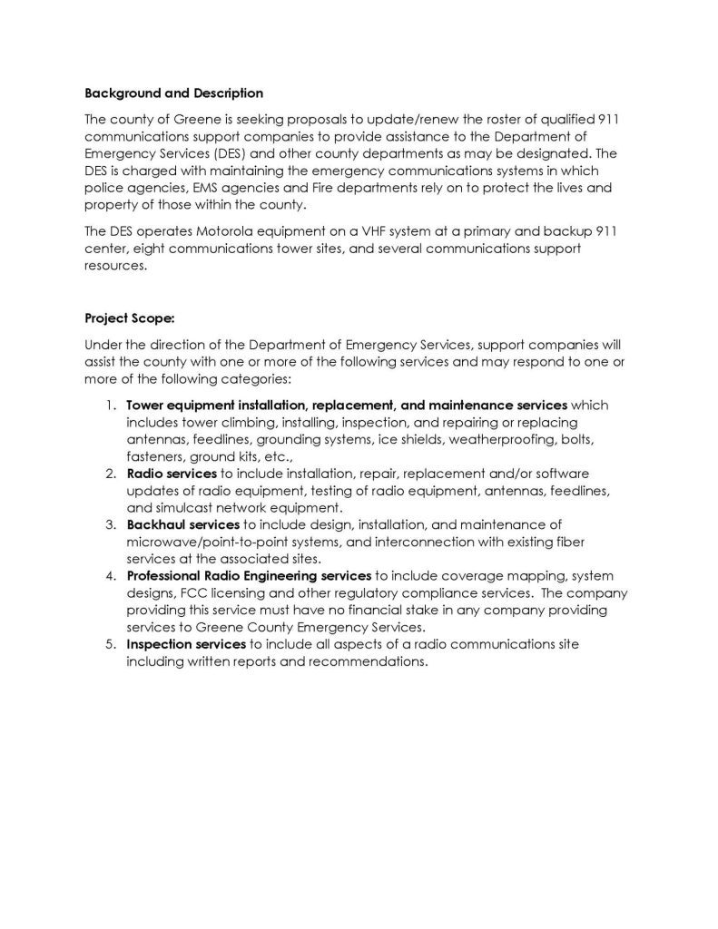 RFQ 911 Communications Support Greene County Emergency Services Page 2