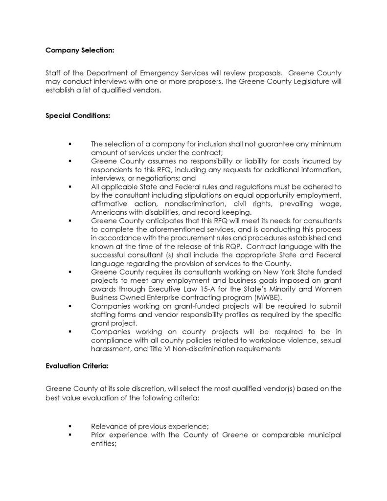 RFQ Emergency and Disaster Planning Consultant Greene County Emergency Services Page 3