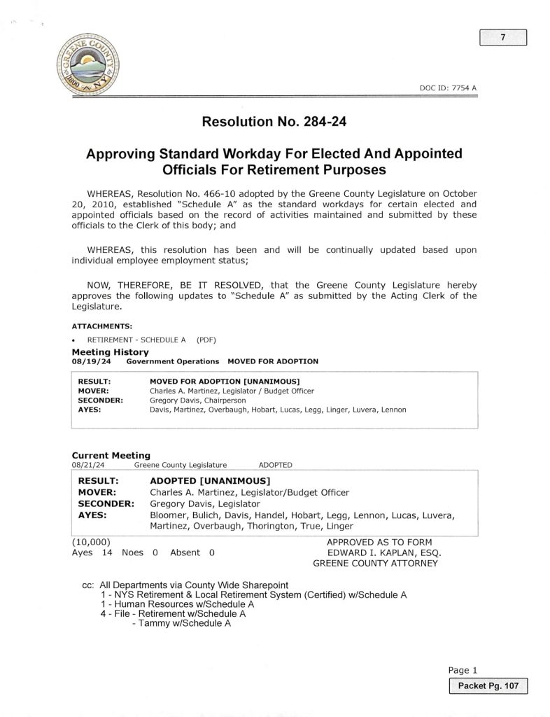 Resolution Approving Standard Workday For Election And Appointed Officials For Retirement Purposes Page 1