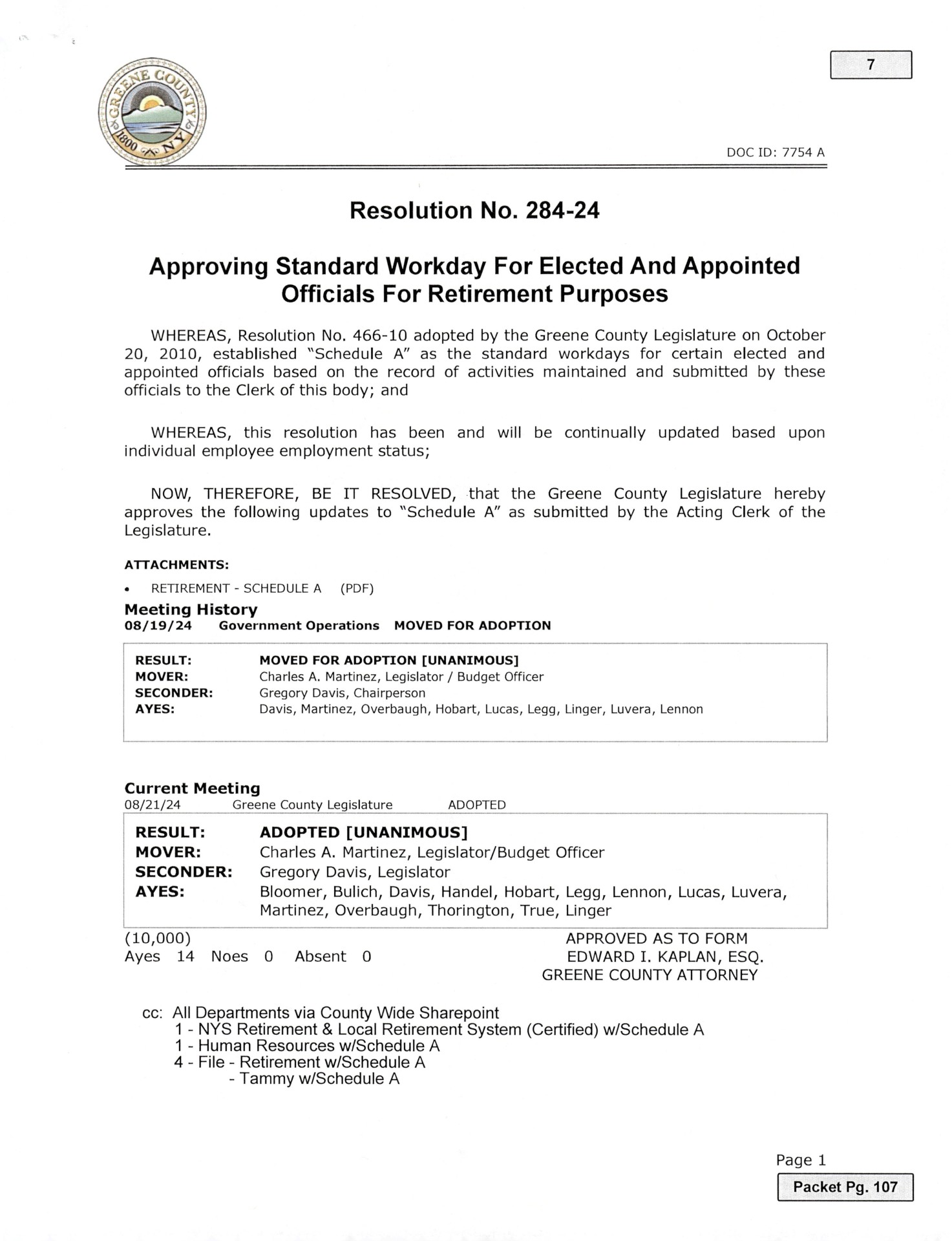 Resolution Approving Standard Workday For Election And Appointed Officials For Retirement Purposes Page 1